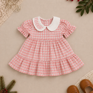 Vintage Gingham Peter Pan Collar Dress For Baby Girl