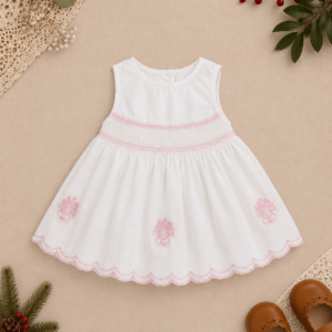 Vintage Smoked White Linen Baby Dress for Girls