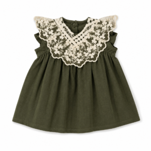 Olive Muslin Flutter Lace Baby Dress (Baby Girls & Girls)