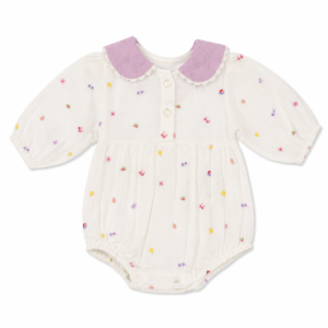 Lilac Eyelet Collar Floral Romper For Baby Girl