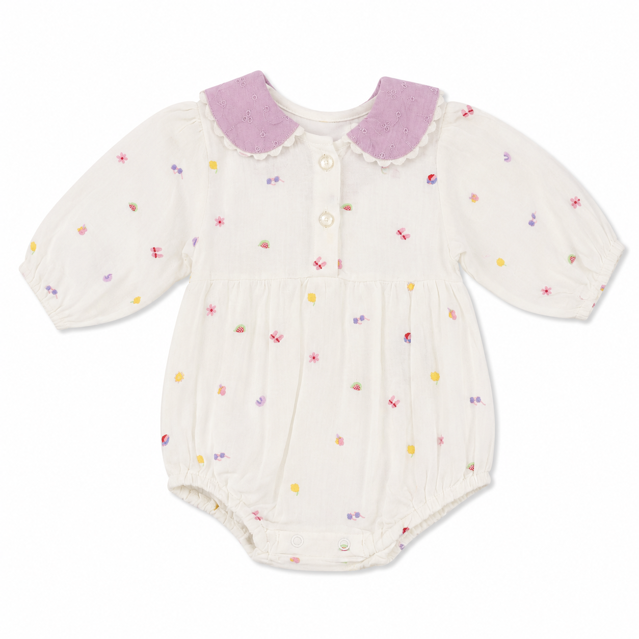 Lilac Eyelet Collar Floral Romper For Baby Girl