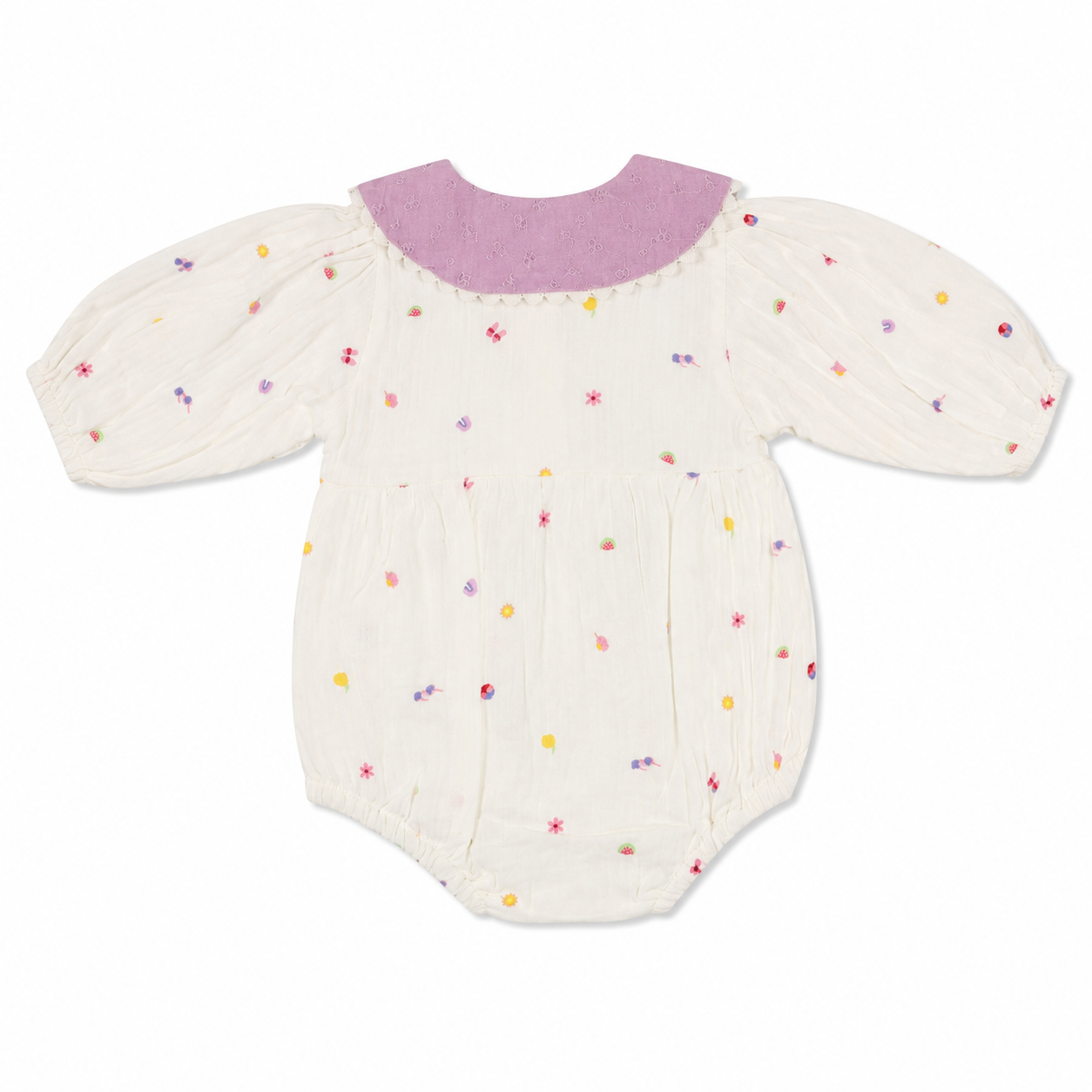 Lilac Eyelet Collar Floral Romper For Baby Girl - Image 2