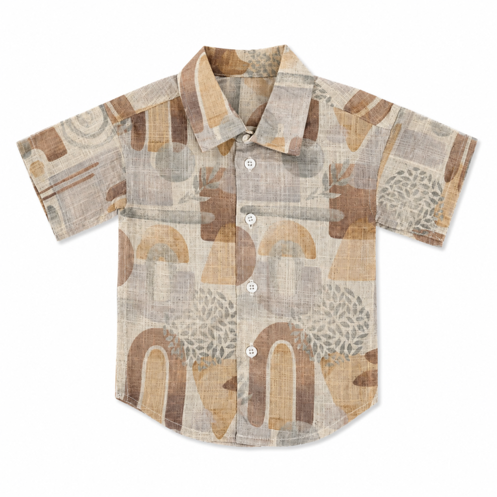 Boho Earth-Tone Abstract Geometric Boy Shirt