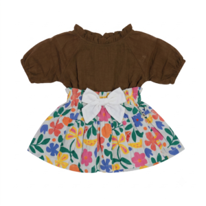 Playful Spring Vibes: Baby Girl Earthy Blouse & Floral Skirt Set