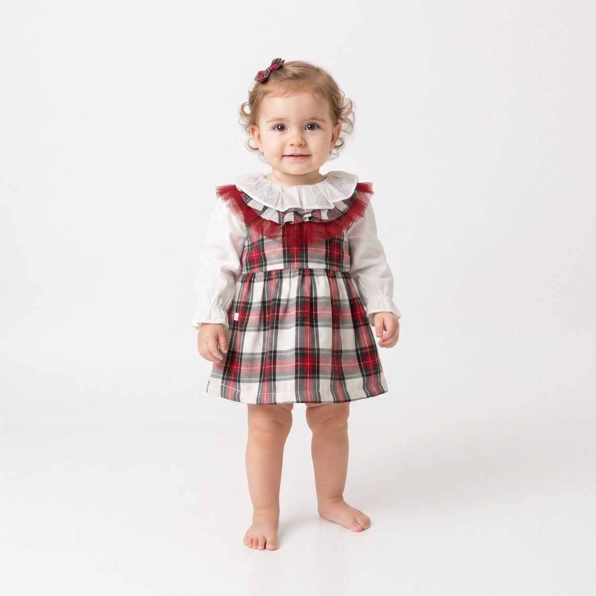 Holiday Classic Red Plaid Pinafore Dress For Baby Girls - Image 4