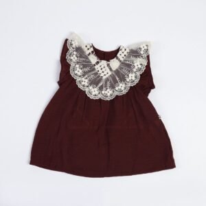 Elegance in Miniature: Baby Girl Deep Wine Ruffle Lace Dress