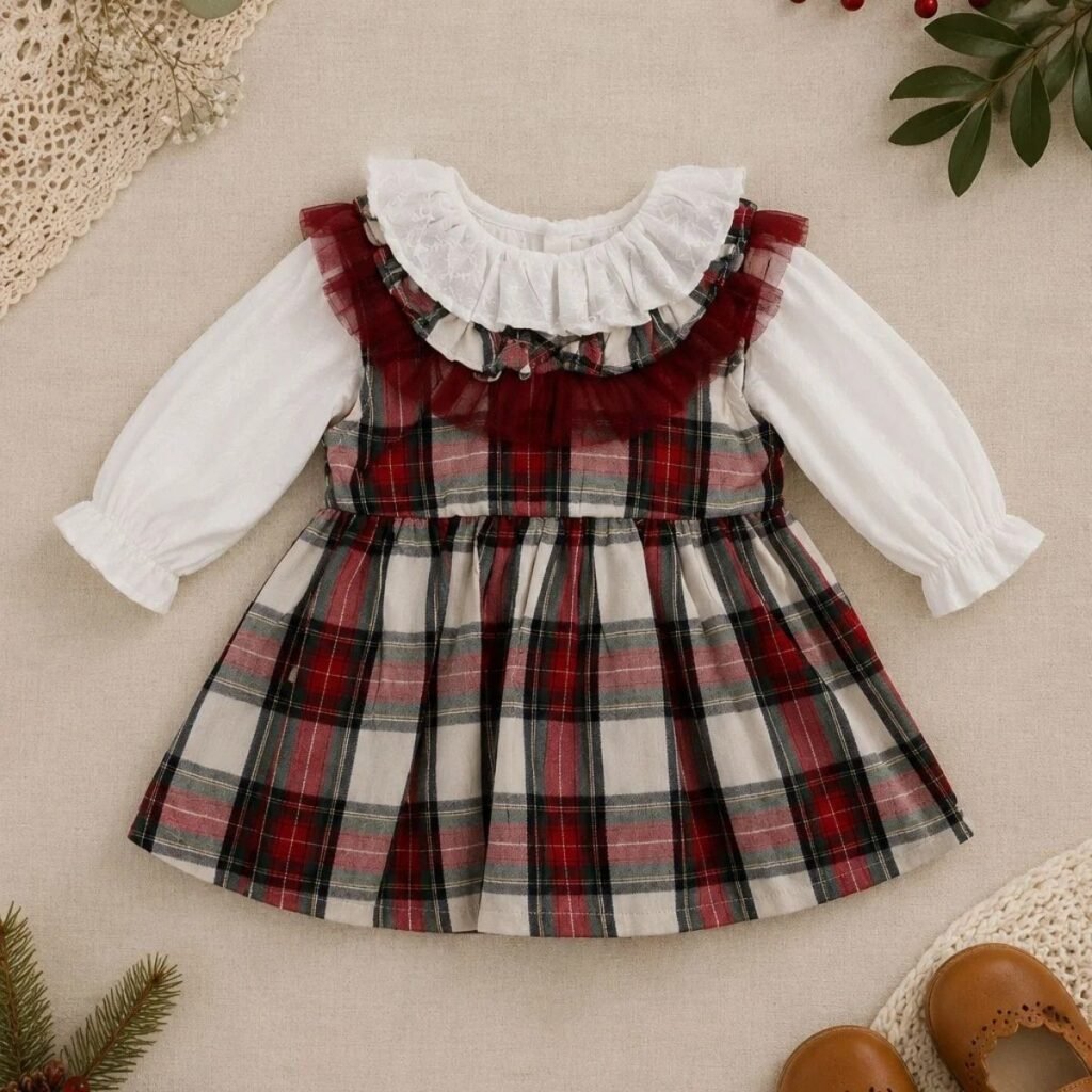 Holiday Classic Red Plaid Pinafore Dress For Baby Girls