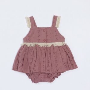 Vintage Mauve Eyelet Romper Dress For Infant Girls