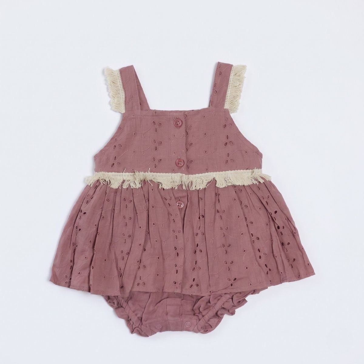 Vintage Mauve Eyelet Romper Dress For Infant Girls
