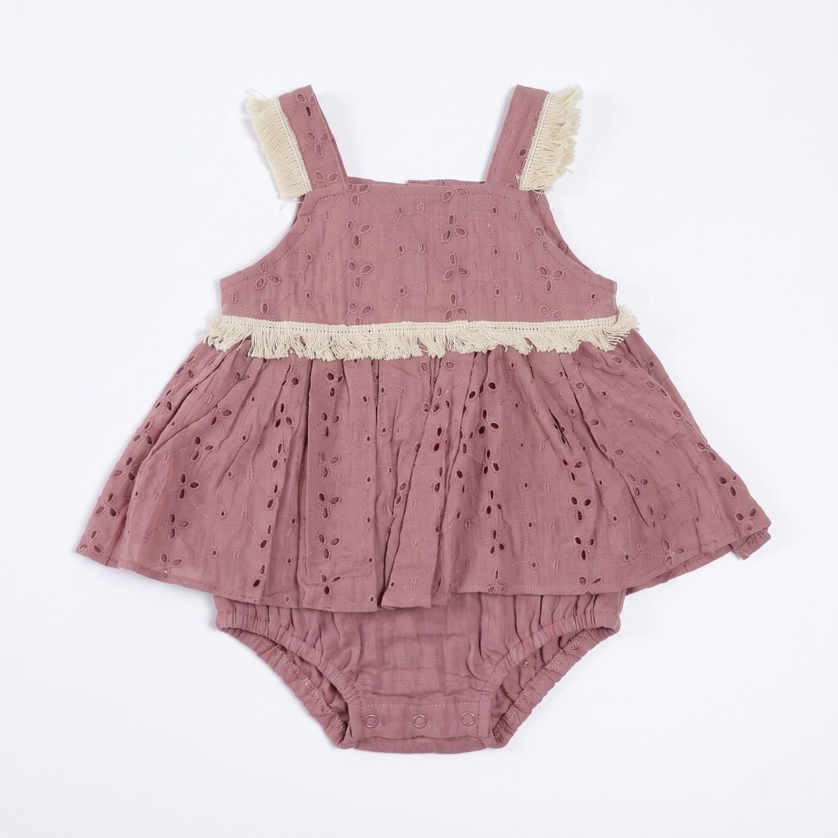 Vintage Mauve Eyelet Romper Dress For Infant Girls - Image 2