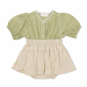 Vintage Garden Sage & Cream Romper For Baby Girl