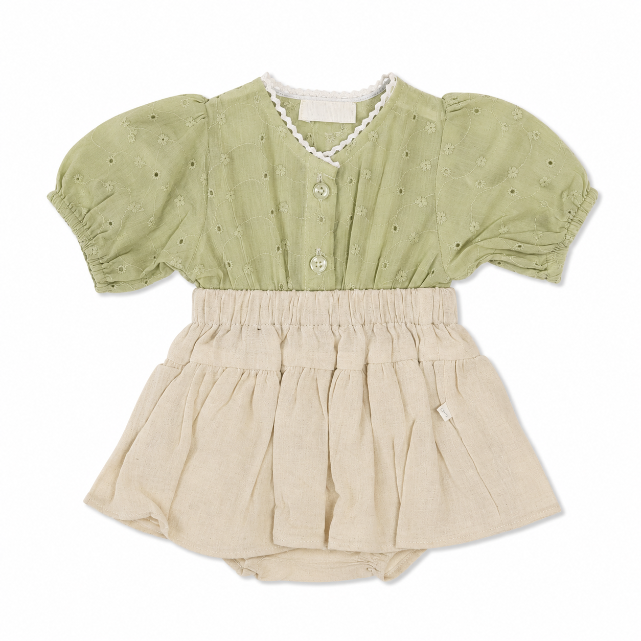 Vintage Garden Sage & Cream Romper For Baby Girl