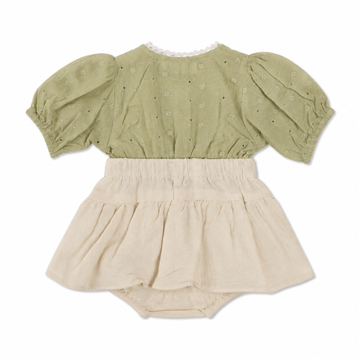 Vintage Garden Sage & Cream Romper For Baby Girl - Image 2