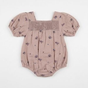Vintage Floral Puff-Sleeve Bubble Romper Dress For Baby Girls