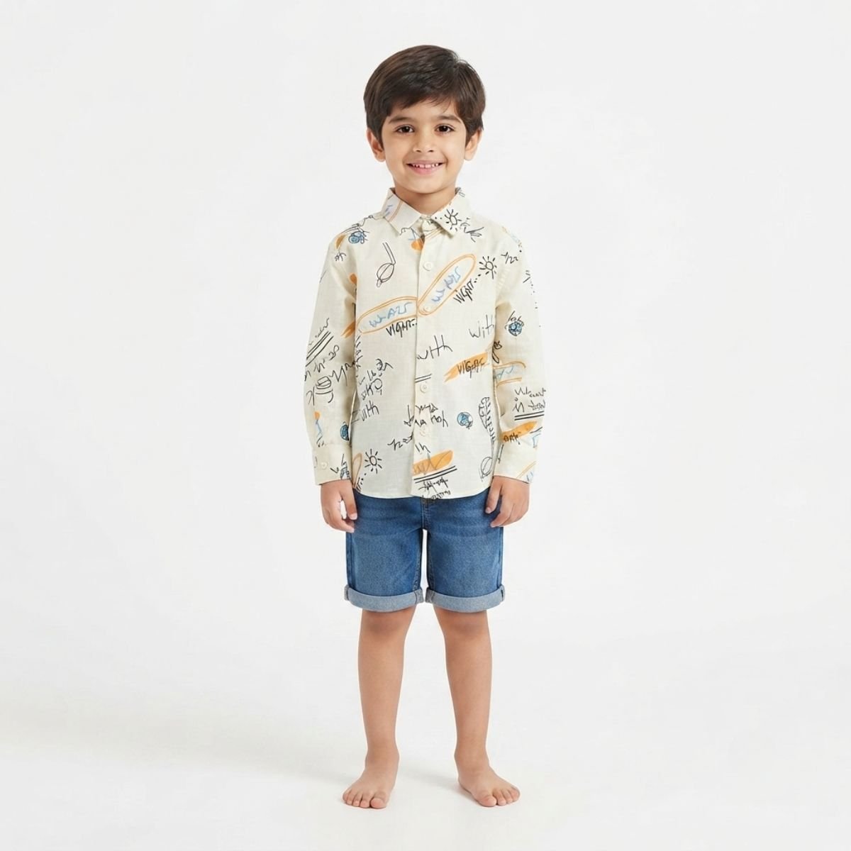 Doodle Art Typography Button-Up Shirt For Boys - Image 2