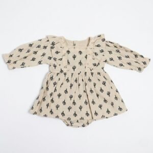 Boho Cactus Print Ruffled Romper Dress For Baby Girl