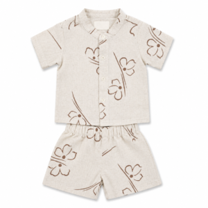 Minimalist Brown Floral Line-Art Co-Ord Set For Baby Boys