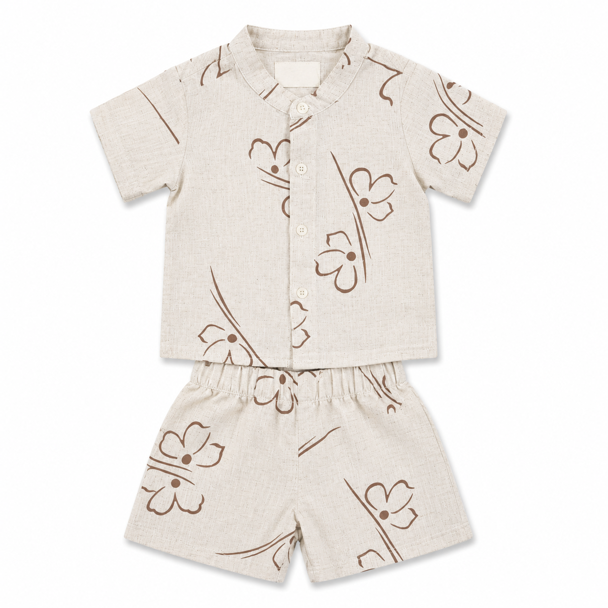 Minimalist Brown Floral Line-Art Co-Ord Set For Baby Boys