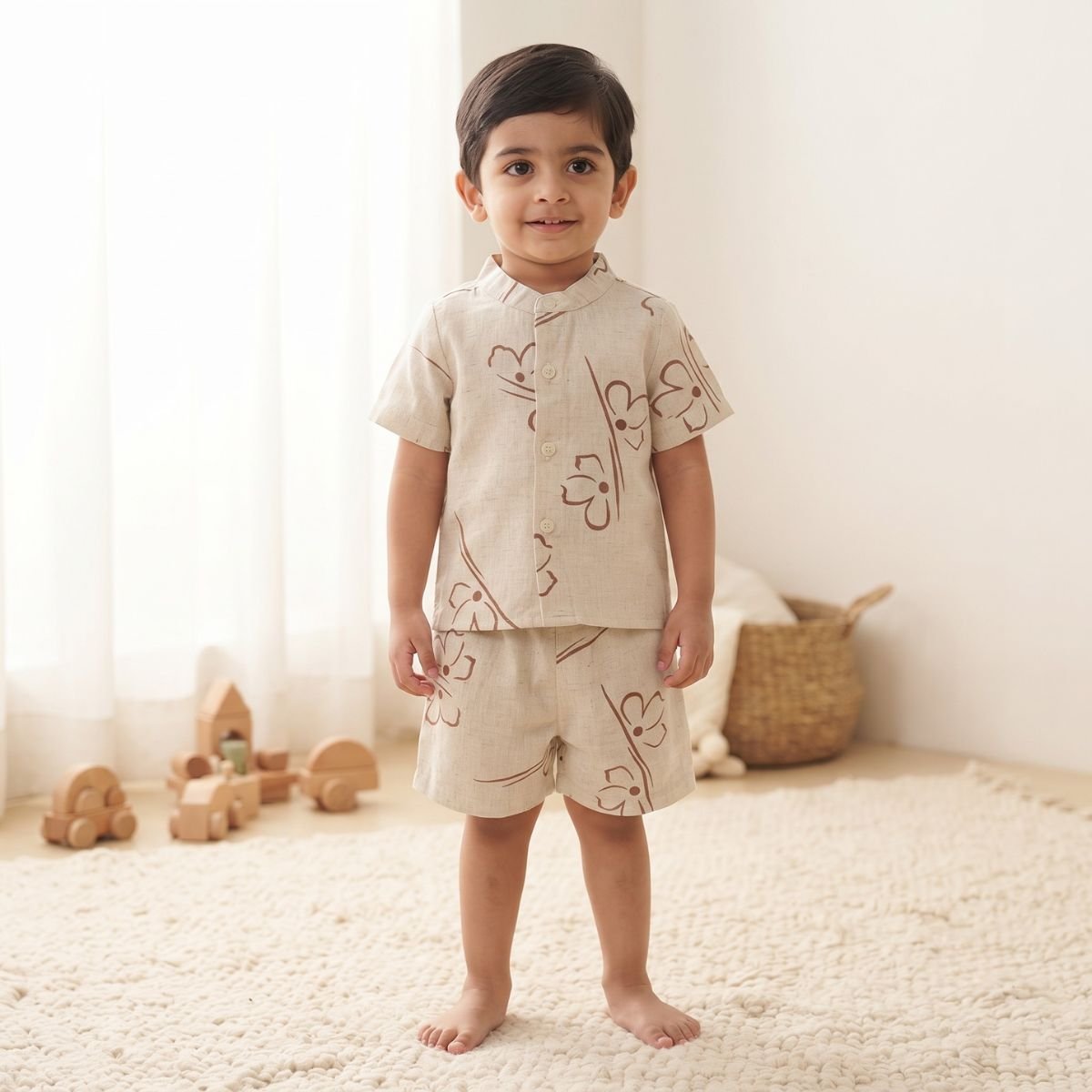 Minimalist Brown Floral Line-Art Co-Ord Set For Baby Boys - Image 3