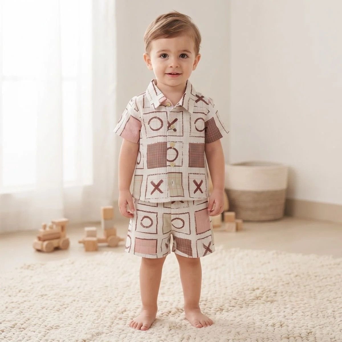 Checked Neck Shirt & Shorts Set (Top & Bottom Sets) For Kid Boys - Image 3