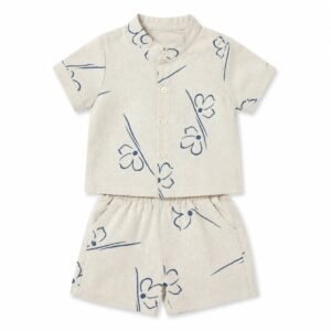 Minimalist Blue Floral Line-Art Co-Ord Set For Boys