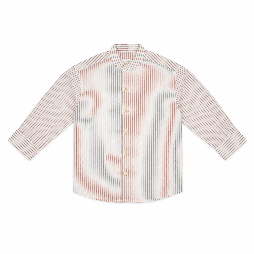 Baby Boys Pinstriped Linen Mandarin Collar Shirt