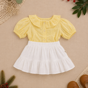 Toddler Girls Eyelet Blouse and Tiered Skirt Set