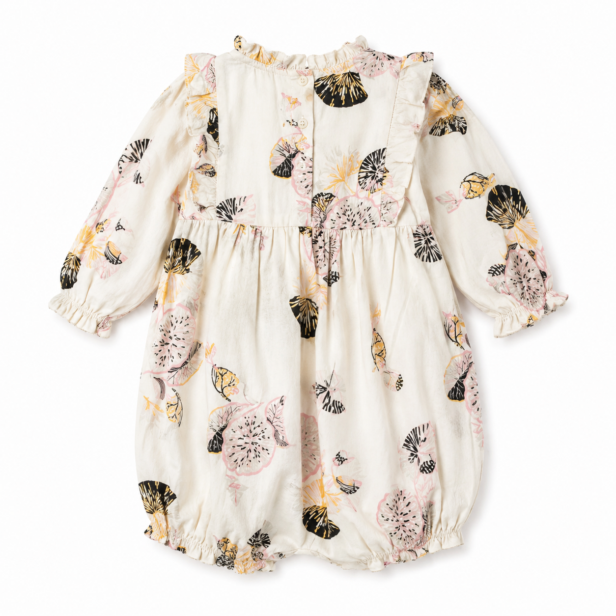 Ruffled Botanical Print Long-Sleeve Romper Dress For Girls - Image 2