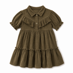 Corduroy Ruffled Tiered Dress For Girls