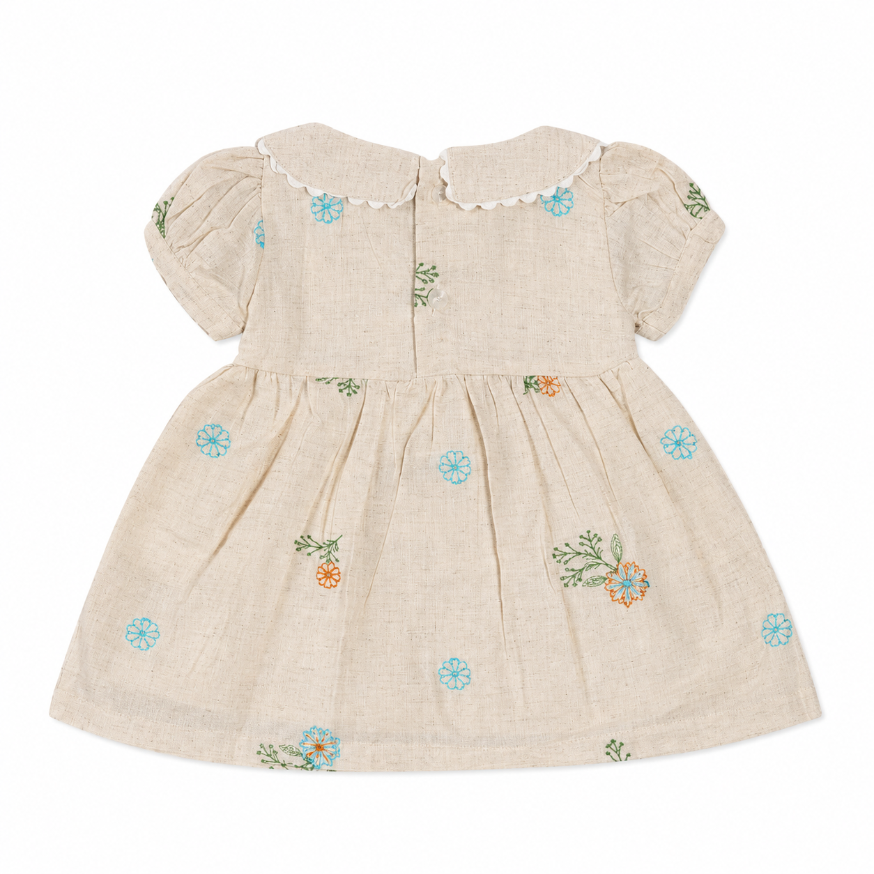Embroidered Smocked Linen Frock For Girls - Image 2