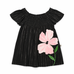 Shimmery Smocked Off-Shoulder Floral Dress For Girls