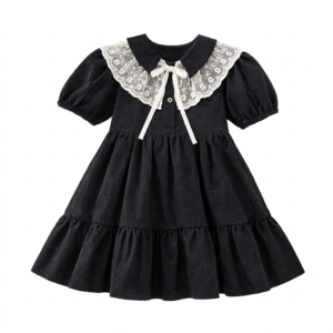 Vintage Lace Collar Tiered Dress For Girls
