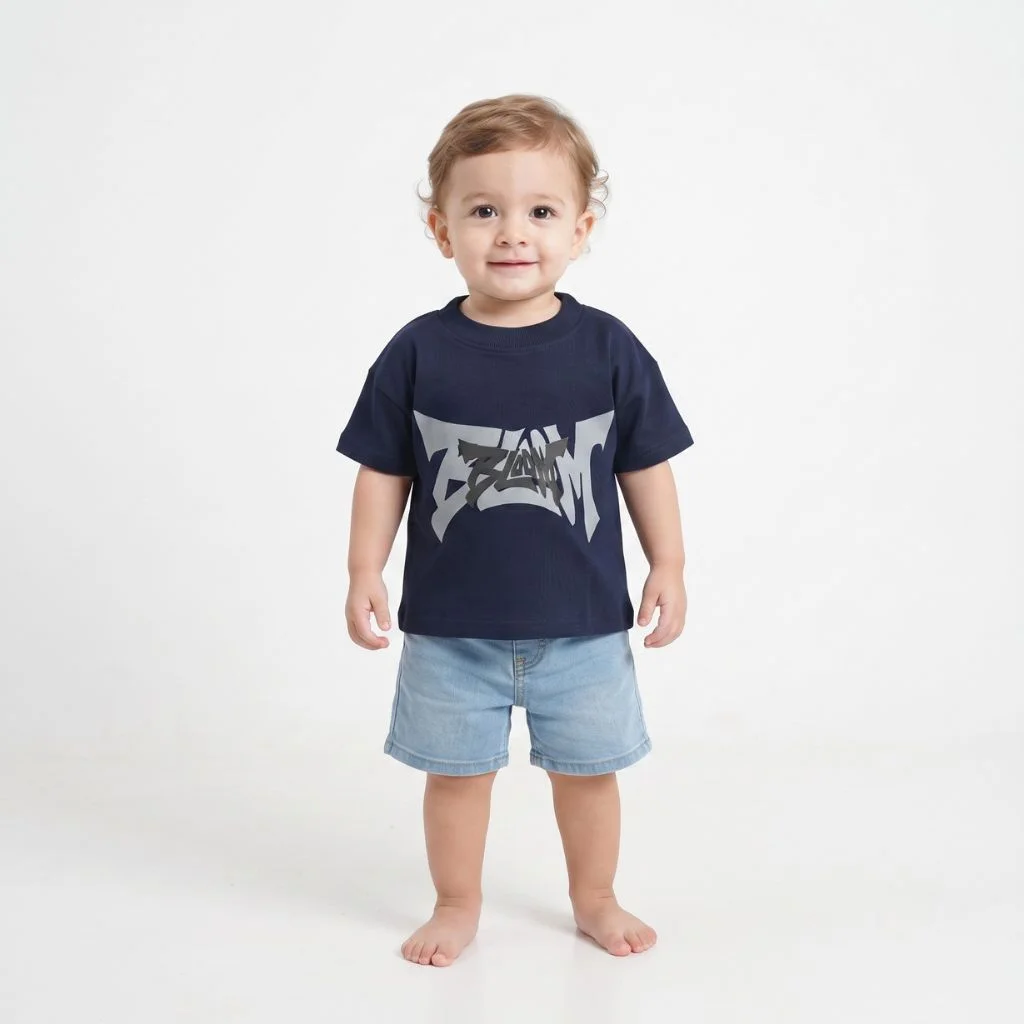 Graphic Navy Blue Crewneck T-Shirt for Boys - Image 3