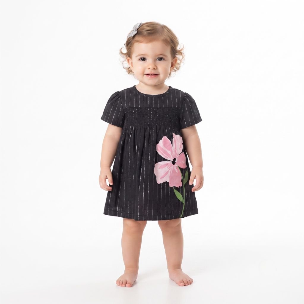 Shimmery Smocked Off-Shoulder Floral Dress For Girls - Image 2
