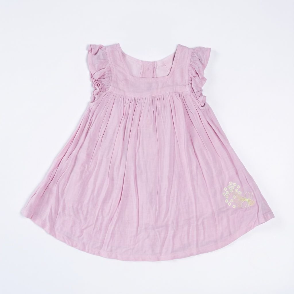 Cotton Gauze Flutter-Sleeve Dress For Girls
