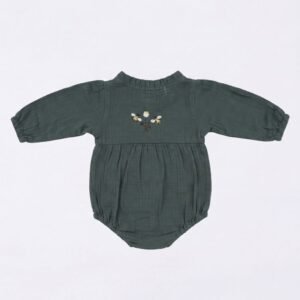 Cotton Crinkle Long-Sleeve Romper For Infant Girls