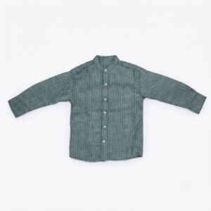 Pinstriped Linen Mandarin Collar Shirt For Toddler Boys