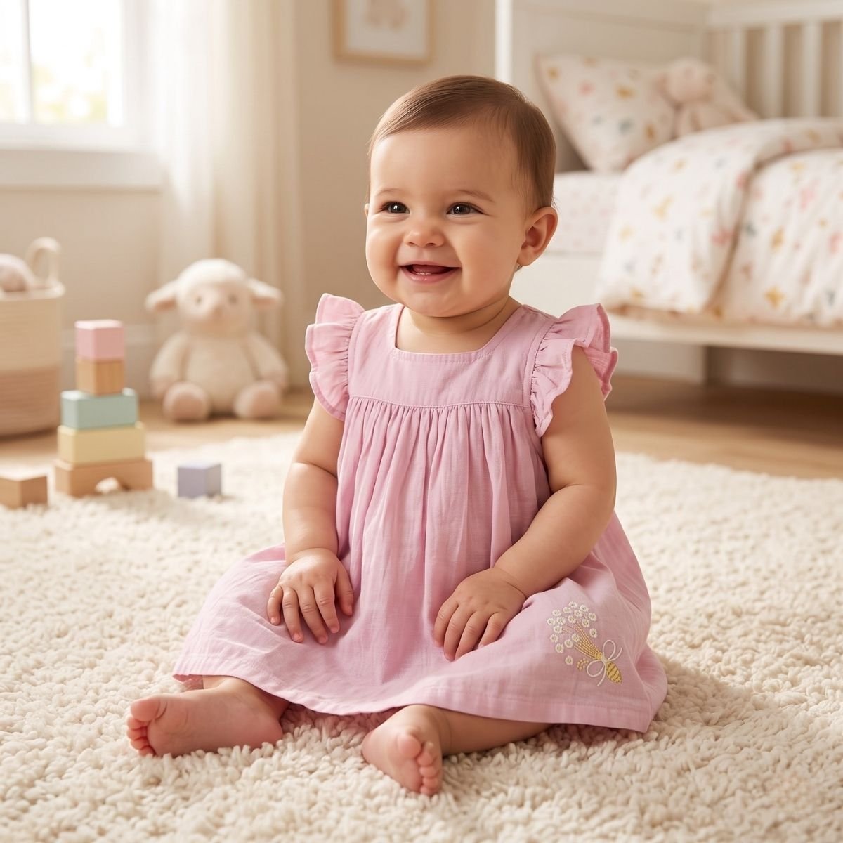 Cotton Gauze Flutter-Sleeve Dress For Girls - Image 3