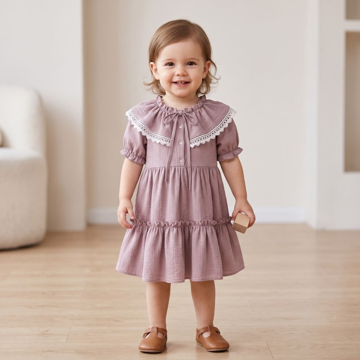 Vintage Lace Cape Tiered Dress For Girls - Image 3